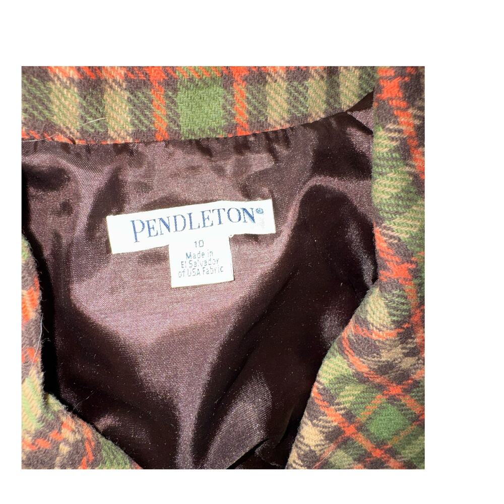 Vintage Pendleton Plaid Wool Button Up Jacket Orange Green Brown Size 10 - Picture 7 of 12